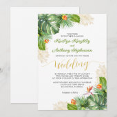 Tropische bruiloft Waterverf Palm Bloemen Kaart (Voorkant / Achterkant)