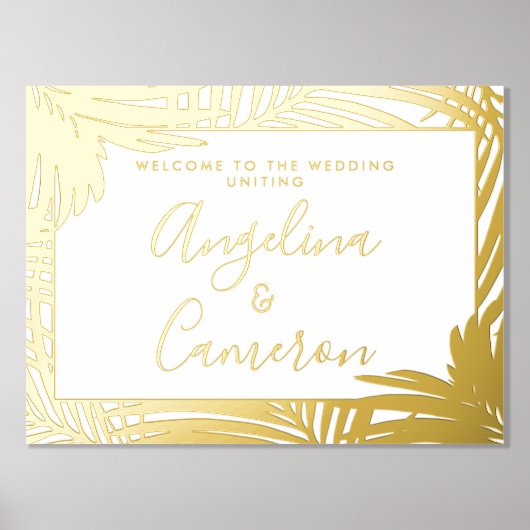 Tropische bruiloft Welkomstbord Gouden Palm Folie Afdrukken (Voorkant)