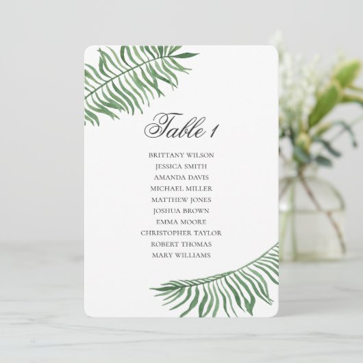 Tropische bruiloft zitgrafiek Zomer groene bladere Kaart (Staand voorkant)