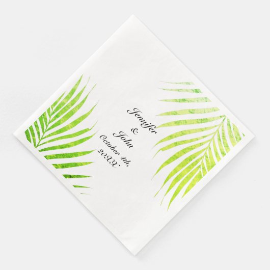 Tropische bruiloften Glittery Green Palm Tree Leaf Servet (Hoek)