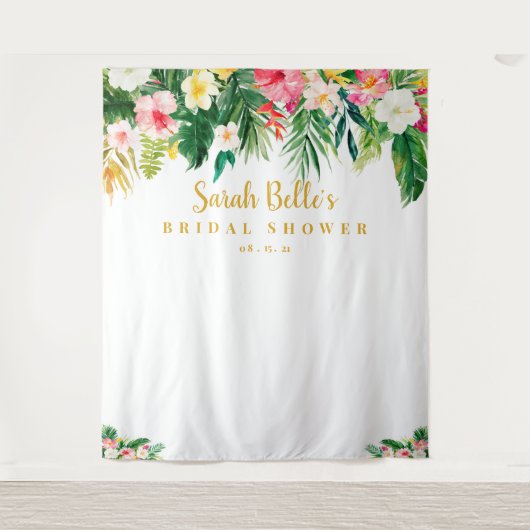 Tropische Bruiloftsfeest Achtergrond, Photobooth P Wandkleed (Voorkant)
