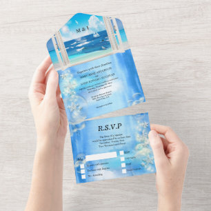 Tropische bruinoceanische bruilotbestemming all in one uitnodiging