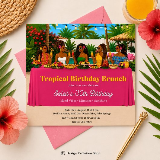 Tropische brunch bij het zwembad uitnodiging 