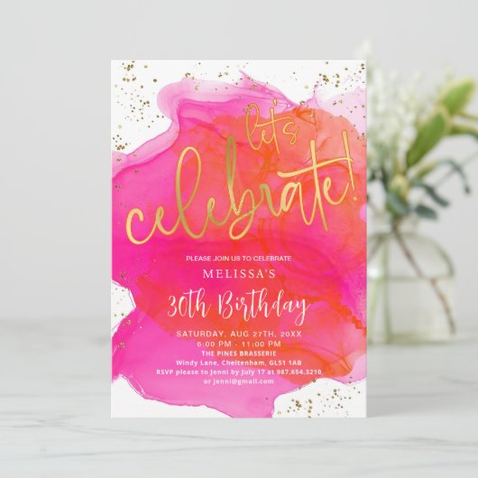 Tropische Brunch Party Uitnodiging Bewerkbare Roze (Staand voorkant)