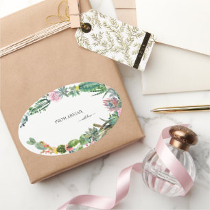 Tropische Cactus Aangepaste naam met liefde Ovale Sticker