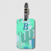 Tropische Cactus en Fauna Green Monogram Bagagelabel (Voorkant (verticaal))