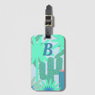 Tropische Cactus en Fauna Green Monogram Bagagelabel