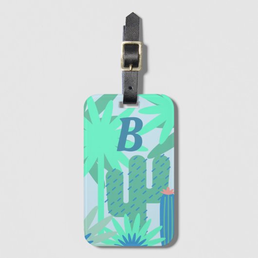 Tropische Cactus en Fauna Green Monogram Bagagelabel (Voorkant (verticaal))