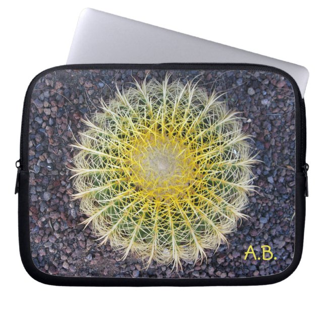Tropische cactus grindgeel, Initialen Laptop Sleeve (Voorkant)