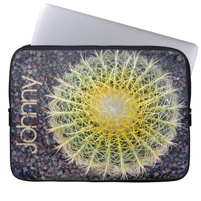 Tropische cactus op grindgroene geel, elke naam laptop sleeve (Voorkant)