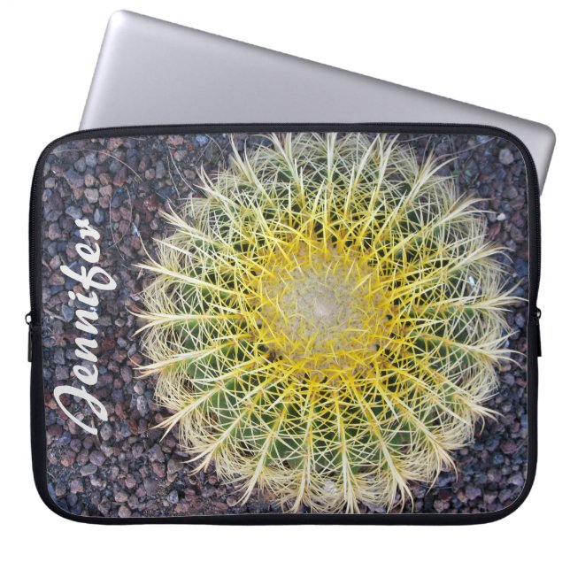 Tropische cactus op grindgroene geel, elke naam laptop sleeve (Voorkant)