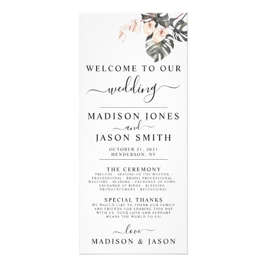 Tropische Calla Lily Minimalist Wedding Programme Reclamekaart (Voorkant)