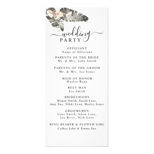 Tropische Calla Lily Minimalist Wedding Programme Reclamekaart (Achterkant)
