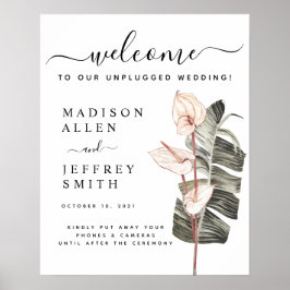 Tropische Calla Lily Wedding Unplugged Welcome Sig Poster