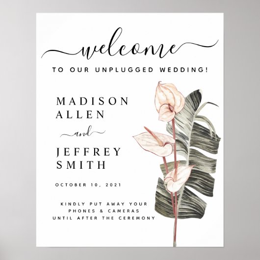 Tropische Calla Lily Wedding Unplugged Welcome Sig Poster (Voorkant)