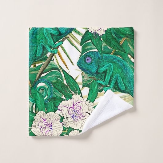 Tropische camellias en kameleons bad handdoek (Wasdoekje)