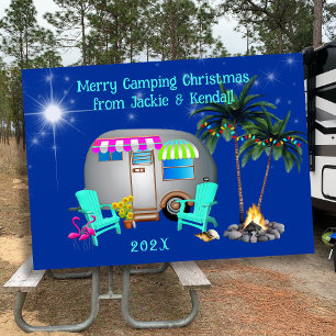 Tropische Camping Kerst Zilveren Trailer Kaarten