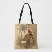 Tropische Canvas tas –  papegaai en rieten stoel (Voorkant)