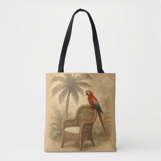 Tropische Canvas tas –  papegaai en rieten stoel (Voorkant)