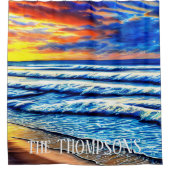 Tropische Caraïbische Sunset Over Clear Ocean Douchegordijn (Voorkant)