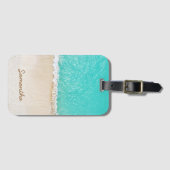 Tropische Caribische strand, golven en zand Bagagelabel (Voorkant (horizontaal))