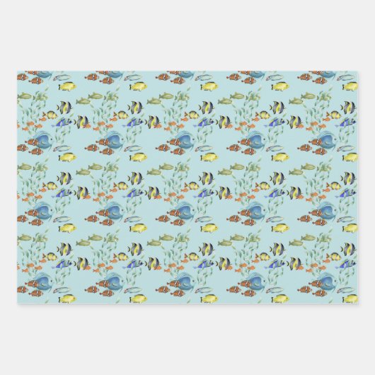 Tropische Cartoons, blauwe Waterverf Inpakpapier Vel (Voorkant 3)