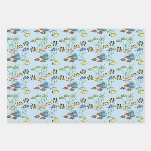 Tropische Cartoons, blauwe Waterverf Inpakpapier Vel (Voorkant 2)