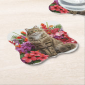 Tropische Cat Floral Bracket Onderzetters ontwerp. (Gekanteld)