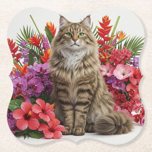 Tropische Cat Floral Bracket Onderzetters ontwerp. (Voorkant)