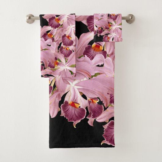 Tropische Cattleya Orchid Flowers Bath Towel set Bad Handdoek (Insitu)