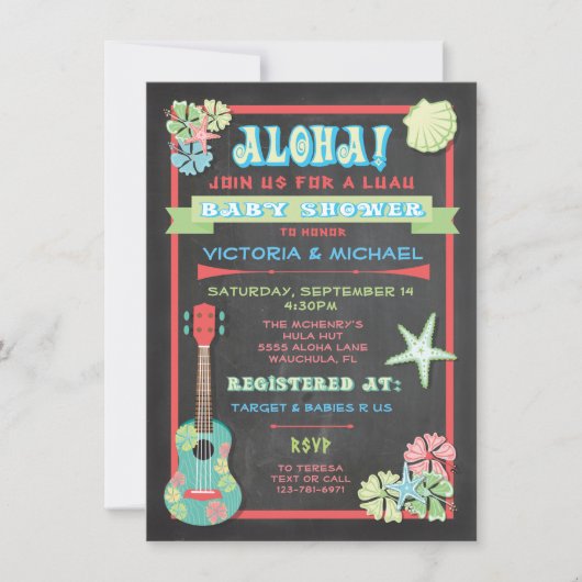 Tropische Chalkboard Luau Baby Douche uitnodiginge Kaart (Voorkant)