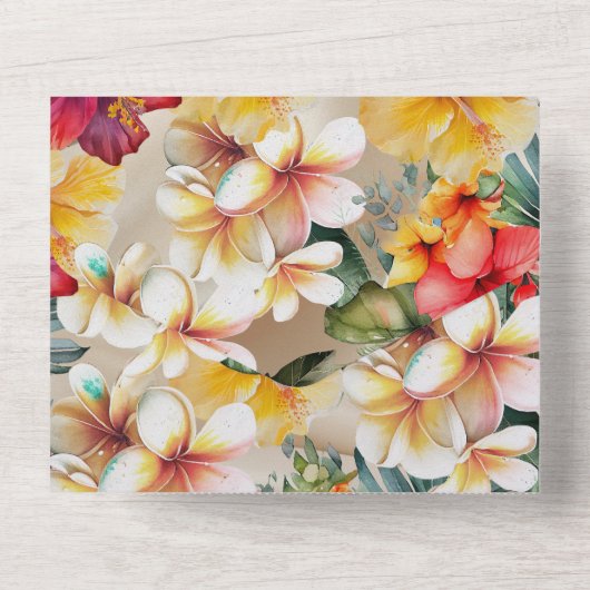 Tropische Champagne Hibiscus Bloemenbruiloft All In One Uitnodiging (Achterkant)