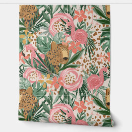 Tropische Cheetah en Flamingo Floral Wallpaper Behang
