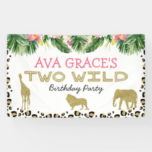 Tropische Cheetah print twee Wild Safari Birthday Spandoek