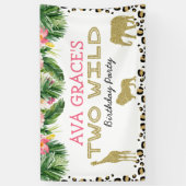 Tropische Cheetah print twee Wild Safari Birthday Spandoek (Verticaal)
