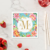 Tropische Chic 3 Letter Monogram Bloemen Waterverf Servet (Insitu)