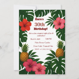 Tropische Chic Monstera Hibiscus Ananas Uitnodigin Kaart