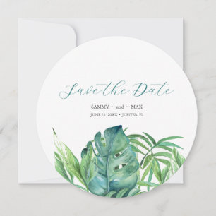 Tropische Chic Waterverf Groenery Bewaar de Datum Save The Date
