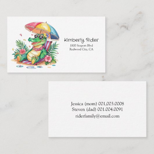 Tropische chill ontspannende gator visitekaartje (Voorkant / Achterkant)