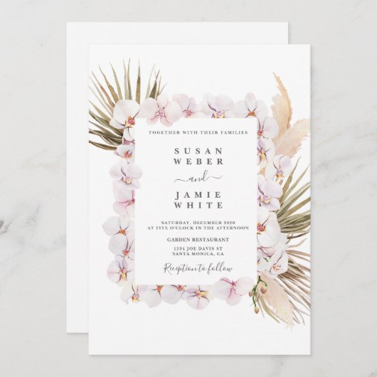 Tropische chique blush roze orchideeën bruiloft kaart (Voorkant / Achterkant)