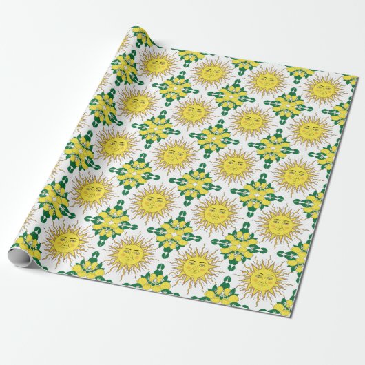Tropische citroenvruchten, Sun Face. Cadeaupapier (Uitgerold)