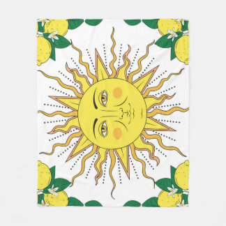 Tropische citroenvruchten, Sun Face. Fleece Deken