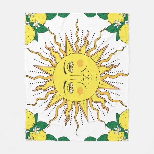 Tropische citroenvruchten, Sun Face. Fleece Deken (Voorkant)