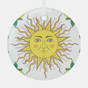 Tropische citroenvruchten, Sun Face. Glas Ornament