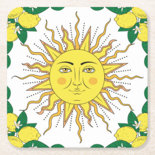 Tropische citroenvruchten, Sun Face. Kartonnen Onderzetters