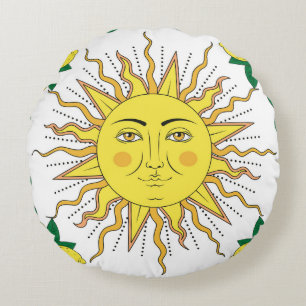 Tropische citroenvruchten, Sun Face. Rond Kussen