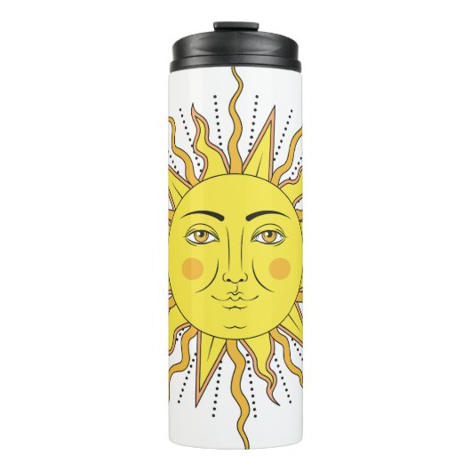 Tropische citroenvruchten, Sun Face. Thermosbeker (Voorkant)