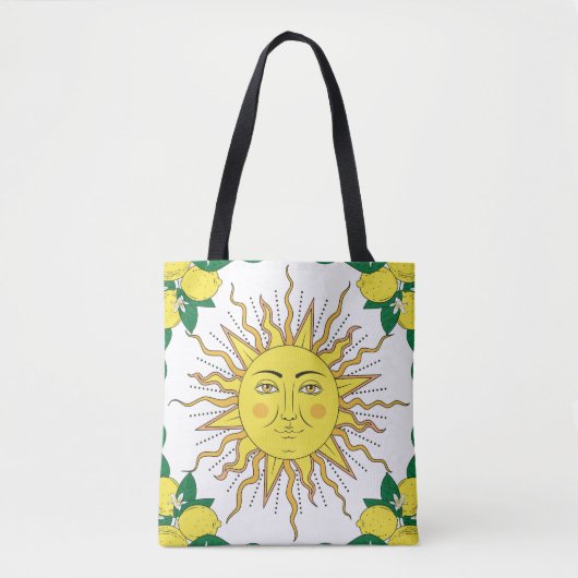 Tropische citroenvruchten, Sun Face. Tote Bag (Voorkant)