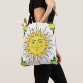 Tropische citroenvruchten, Sun Face. Tote Bag (Dichtbij)