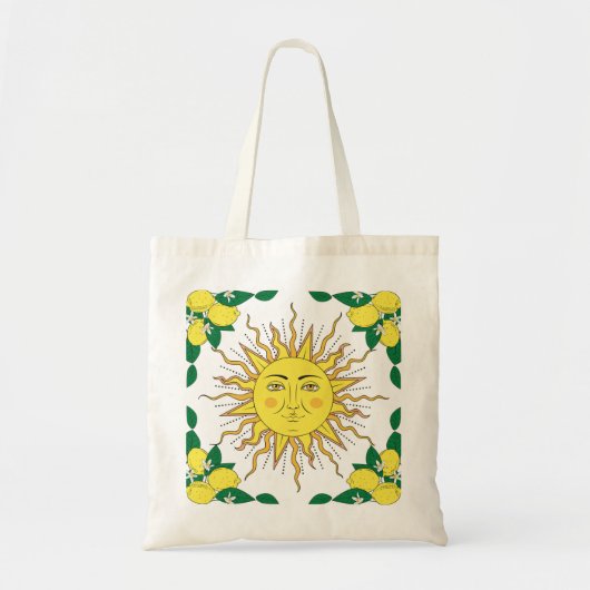 Tropische citroenvruchten, Sun Face. Tote Bag (Voorkant)